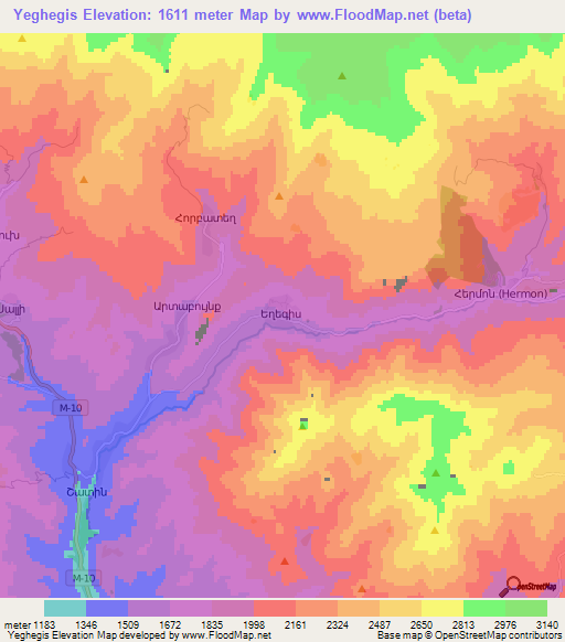 Yeghegis,Armenia Elevation Map