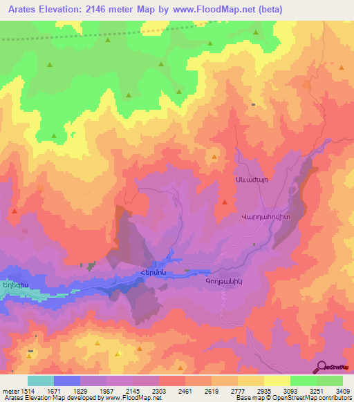 Arates,Armenia Elevation Map