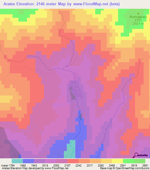 Arates,Armenia Elevation Map