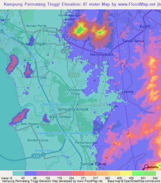 Kampung Permatang Tinggi,Malaysia Elevation Map