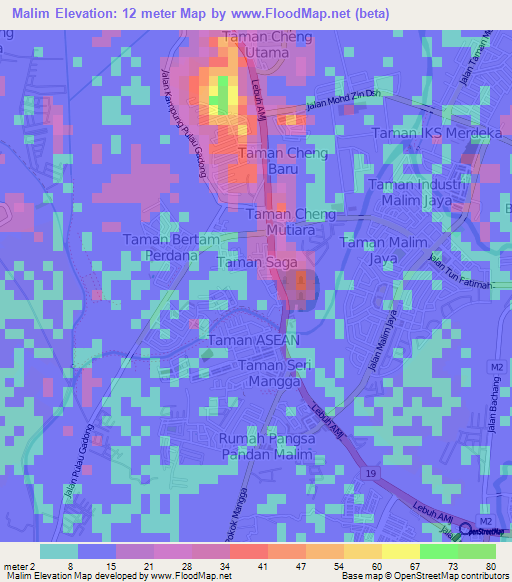 Malim,Malaysia Elevation Map
