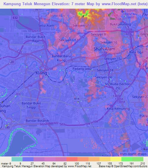 Kampung Teluk Menegun,Malaysia Elevation Map