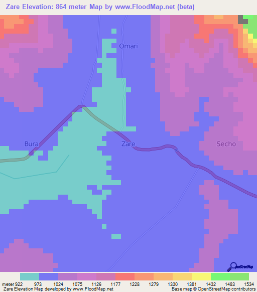 Zare,Kenya Elevation Map