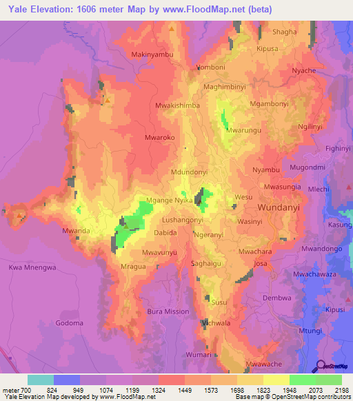 Yale,Kenya Elevation Map