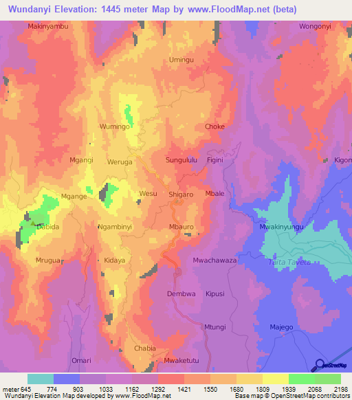 Wundanyi,Kenya Elevation Map