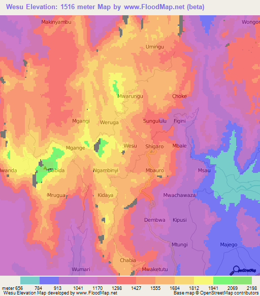 Wesu,Kenya Elevation Map