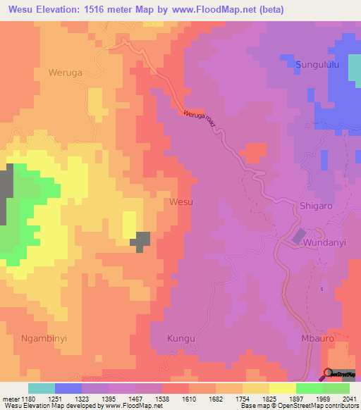 Wesu,Kenya Elevation Map