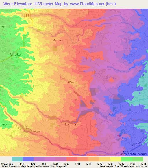 Weru,Kenya Elevation Map