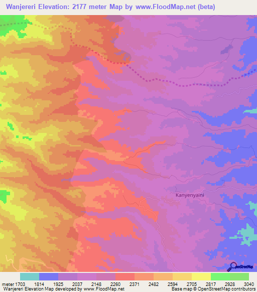 Wanjereri,Kenya Elevation Map
