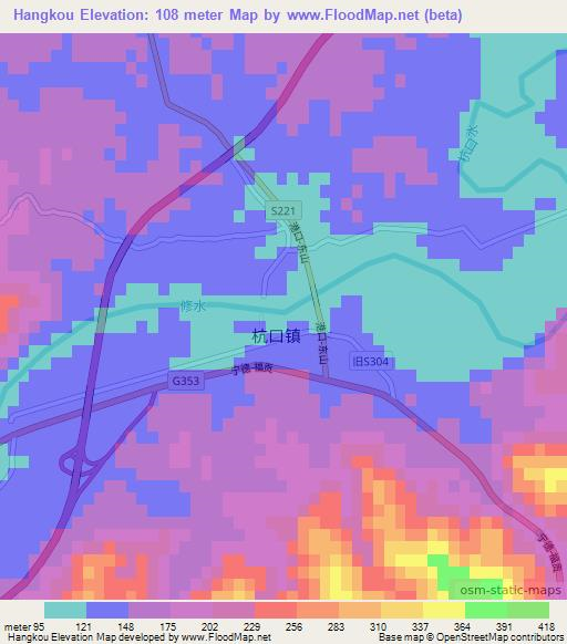 Hangkou,China Elevation Map