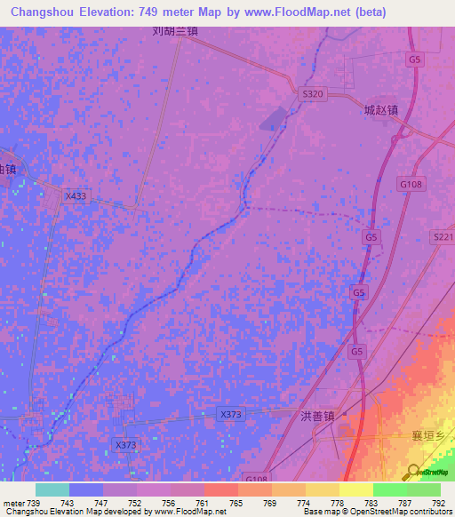 Changshou,China Elevation Map