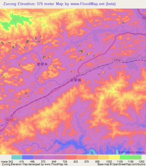 Zurong,China Elevation Map
