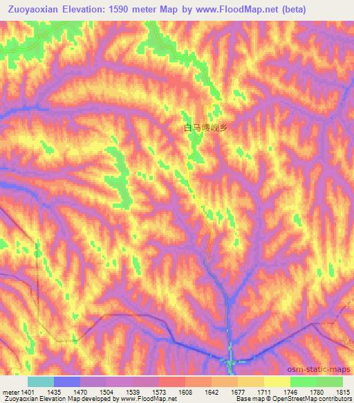 Zuoyaoxian,China Elevation Map