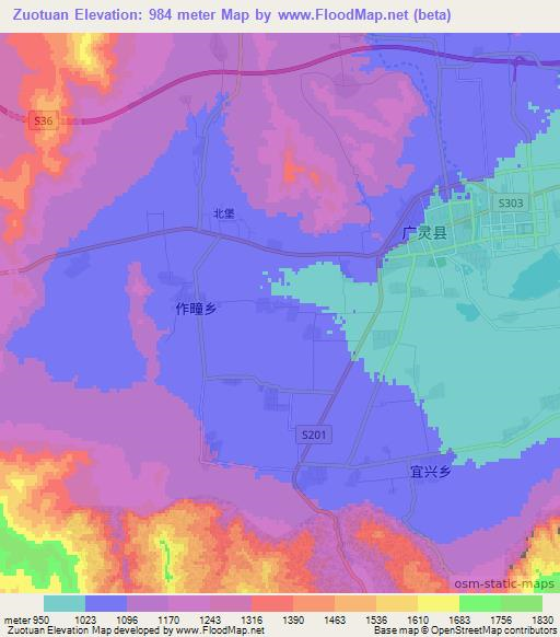 Zuotuan,China Elevation Map