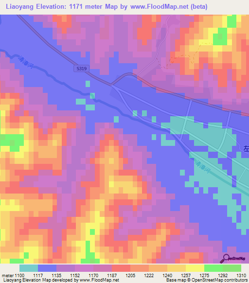 Liaoyang,China Elevation Map