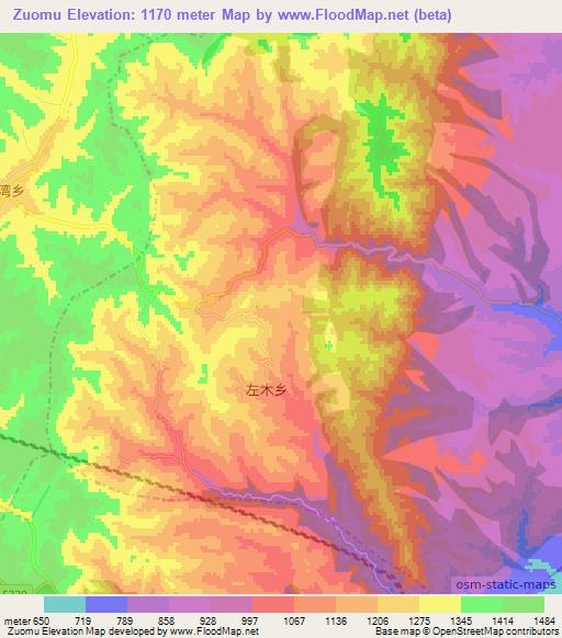Zuomu,China Elevation Map