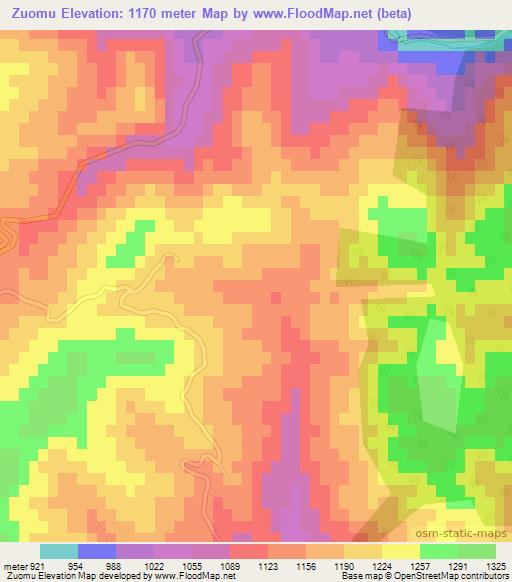 Zuomu,China Elevation Map