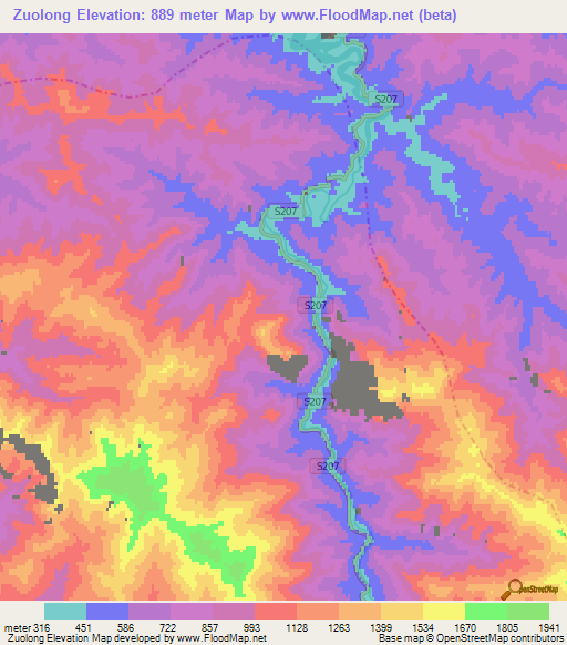 Zuolong,China Elevation Map