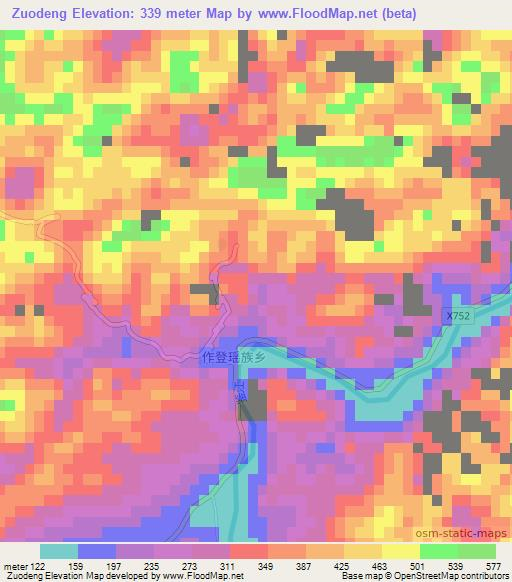 Zuodeng,China Elevation Map