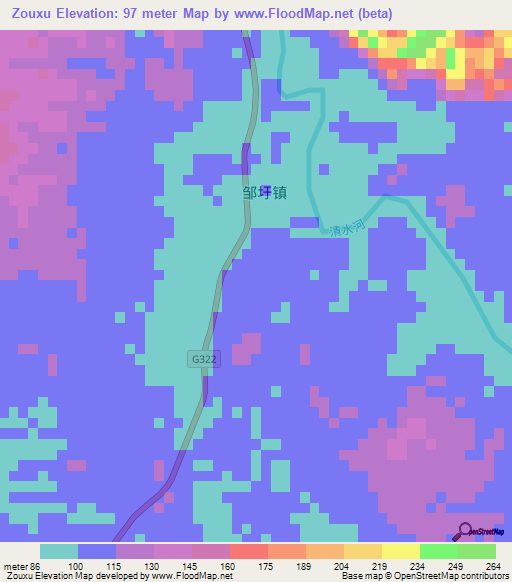 Zouxu,China Elevation Map