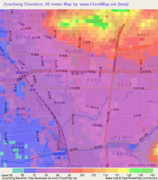 Zoucheng,China Elevation Map