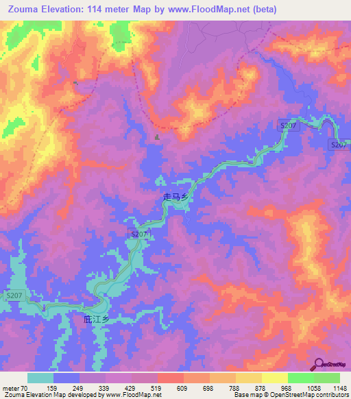 Zouma,China Elevation Map