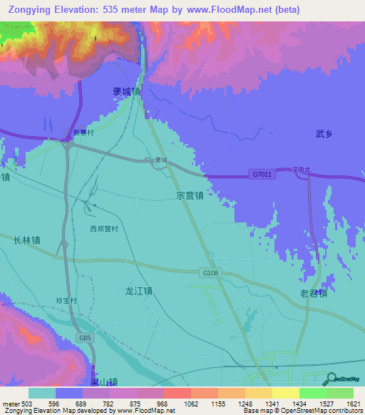 Zongying,China Elevation Map