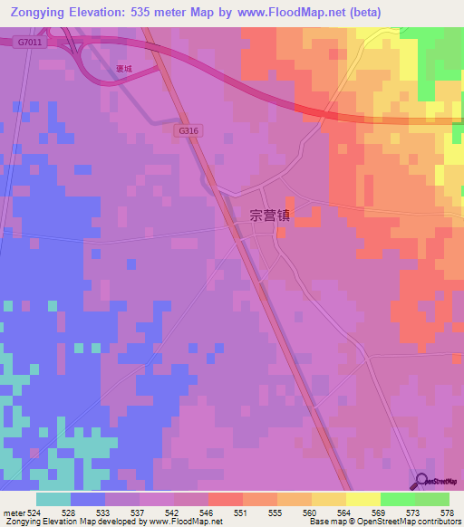 Zongying,China Elevation Map