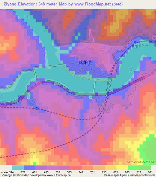 Ziyang,China Elevation Map