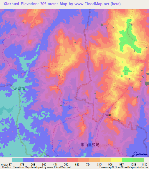 Xiazhuxi,China Elevation Map