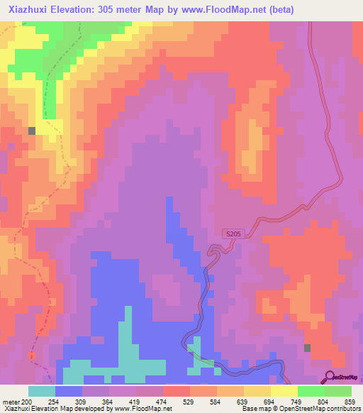 Xiazhuxi,China Elevation Map