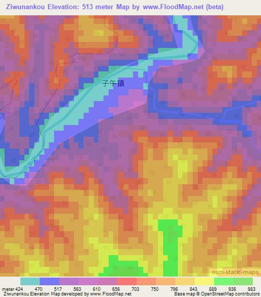 Ziwunankou,China Elevation Map