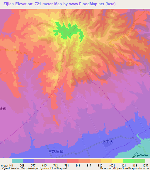Zijian,China Elevation Map