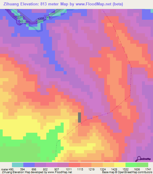 Zihuang,China Elevation Map