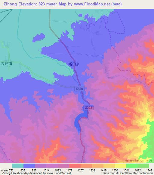 Zihong,China Elevation Map