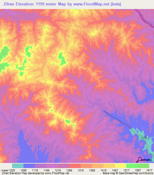 Zihan,China Elevation Map