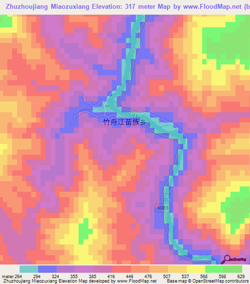 Zhuzhoujiang Miaozuxiang,China Elevation Map