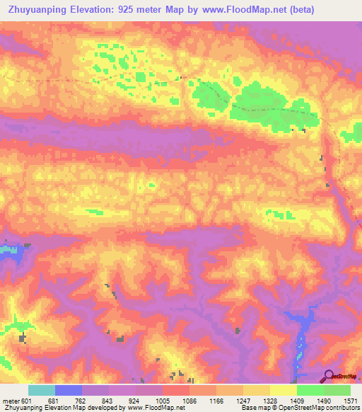 Zhuyuanping,China Elevation Map