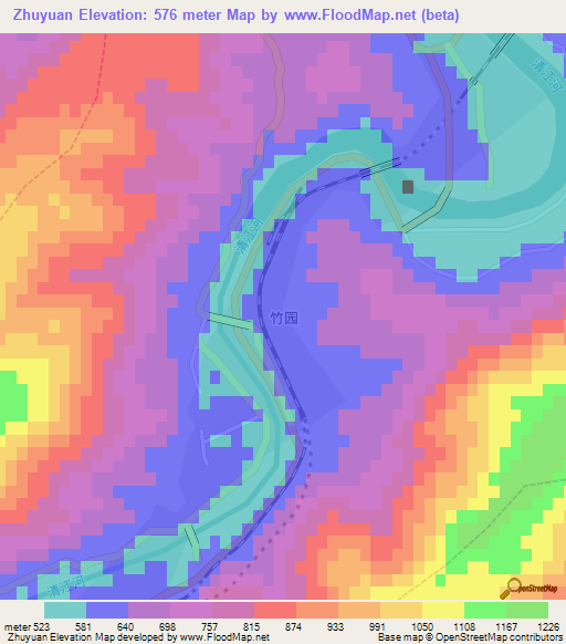 Zhuyuan,China Elevation Map