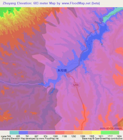 Zhuyang,China Elevation Map