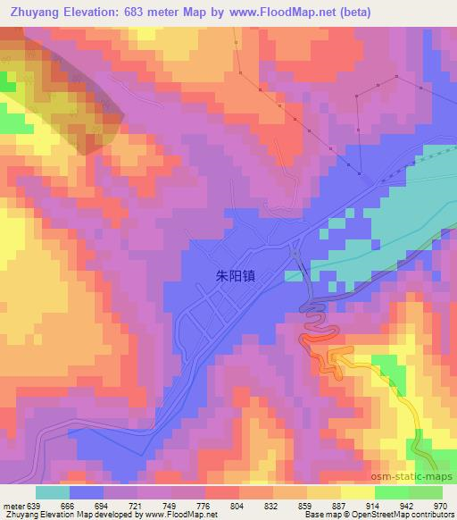 Zhuyang,China Elevation Map