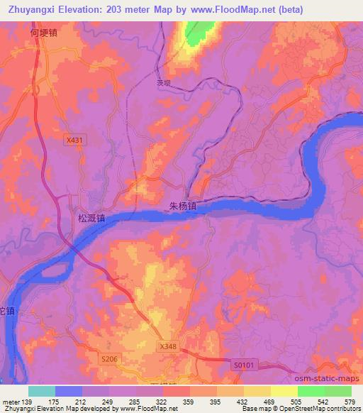 Zhuyangxi,China Elevation Map