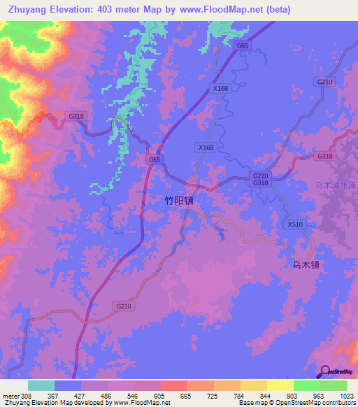 Zhuyang,China Elevation Map