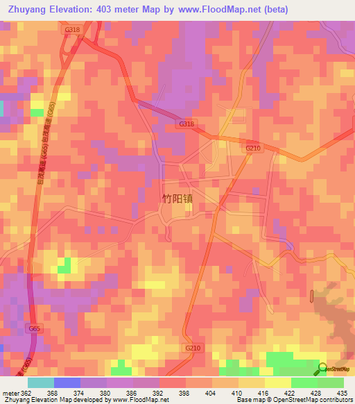 Zhuyang,China Elevation Map