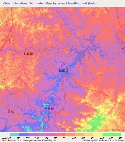 Zhuxi,China Elevation Map