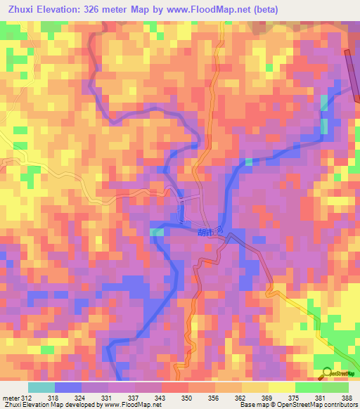 Zhuxi,China Elevation Map