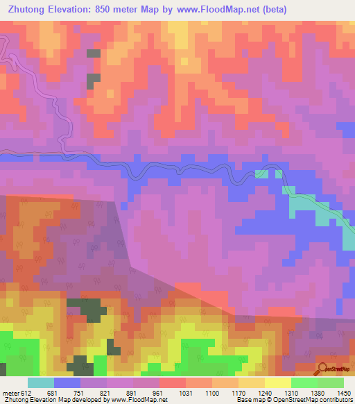Zhutong,China Elevation Map