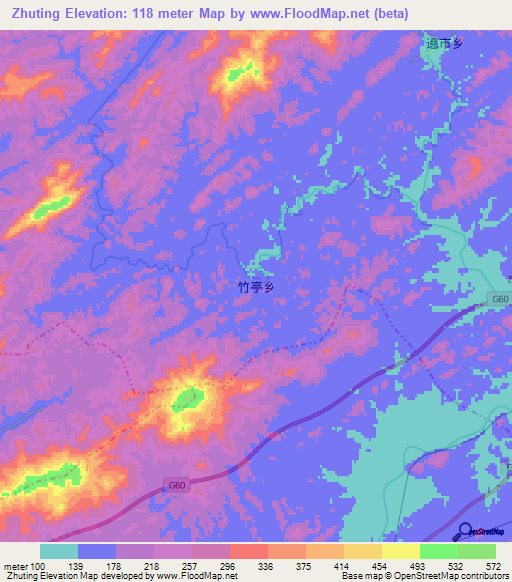 Zhuting,China Elevation Map
