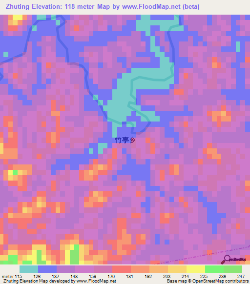 Zhuting,China Elevation Map