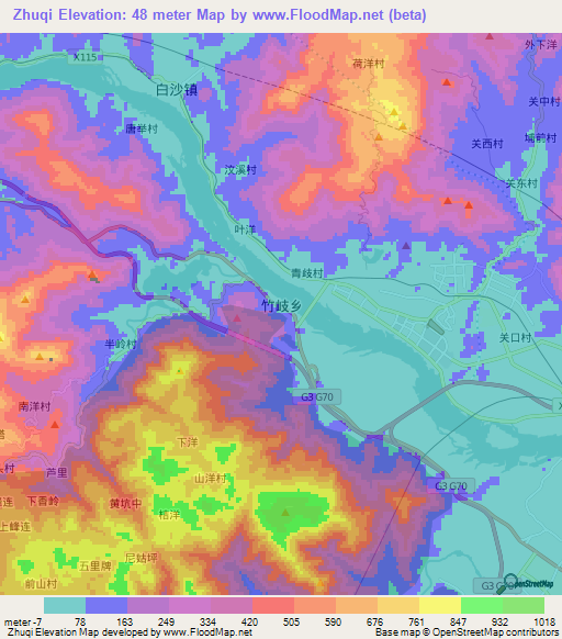 Zhuqi,China Elevation Map